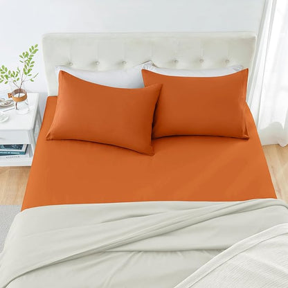 MILVOWOC 2Pcs Brushed Microfiber King Pillowcases - 20 x 36 Inch, Burnt Orange Pillow Case Set Non Slip Envelope Pillow Cover with Moisture Absorption and Anti-Wrinkle