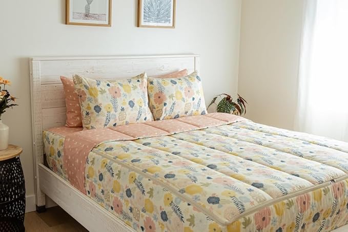 Beddy's Flower Blossoms Girls Durable Zipper Bedding for Kids, Bed in a Bag, Floral Sheets and Comforter, Easy to Make and Wash, Includes Pillowcase and Pillow Sham, Super Soft All Season