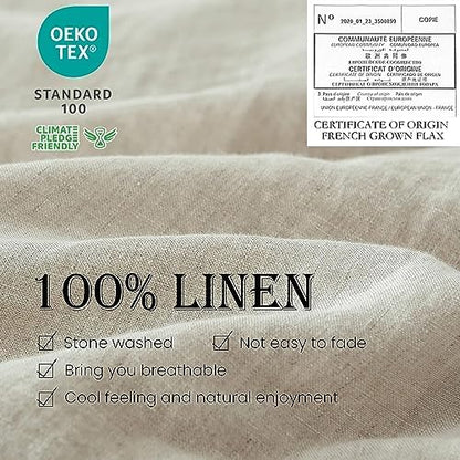 Simple&Opulence 100% Linen Duvet Cover Set 3pcs Basic Style Natural French Washed Flax Solid Color Soft Breathable Farmhouse Bedding with Button Closure - Linen, King