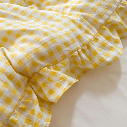 NSNLGSGC Yellow Ruffle Gingham Comforter Set Twin, Pre-Washed Ruffled Plaid Checked Comforter Bedding, 2 Pieces Vintage Farmhouse Grid Bedding Set(Yellow Gingham, Twin)