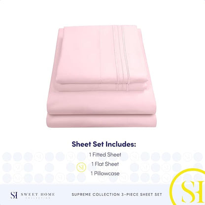 Twin XL Sheets - Breathable Luxury Sheets with Full Elastic & Secure Corner Straps Built In - 1800 Supreme Collection Extra Soft Deep Pocket Bedding Set, Sheet Set, Twin XL, Pale Pink