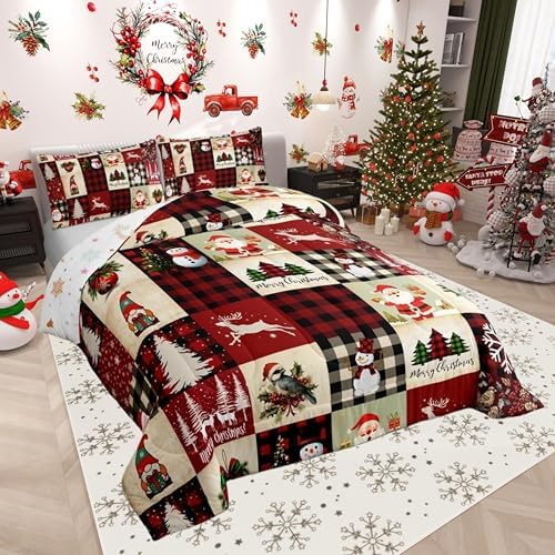 Castle Fairy Christmas Kids Comforter Set Cartoon Snowman Bedding Set for Boys Girls Christmas Tree Decor Comforter Santa Claus Xmas Theme Duvet Set Bedroom Comforter Inner Fill 3Pcs Queen Size