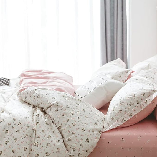 Floral Comforter Set Full Soft Bedding Comforter Set 3 Pieces Garden Style Pink Flower Print Botanical Flowers Comforter Set for All Seasons 1 Comforter and 2 Pillowcases (Floral, Full)