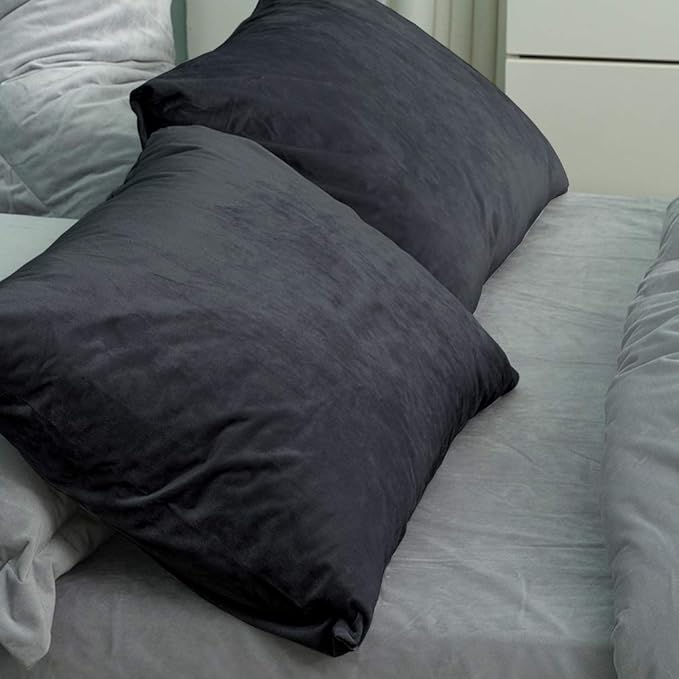 NTBAY 2 Pack Zippered Velvet Queen Pillowcases, Super Soft and Cozy Luxury Fuzzy Flannel Pillow Cases with Zipper, 20x30 Inches, Black