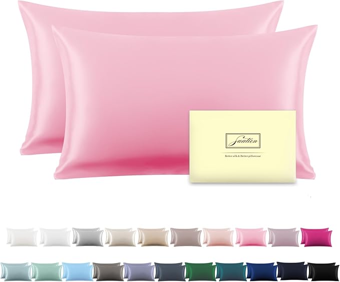 Silk Pillow Cases 2 Pack,Soft Breathable and Sliky Standard Size Pillow Cases Set of 2,Natural Mulberry Silk Pillowcase Set of 2 for Hair and Skin with Hidden Zipper (Pink,20"X 26",2pcs)
