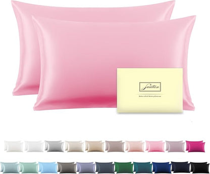 Silk Pillow Cases 2 Pack,Soft Breathable and Sliky Standard Size Pillow Cases Set of 2,Natural Mulberry Silk Pillowcase Set of 2 for Hair and Skin with Hidden Zipper (Pink,20"X 26",2pcs)