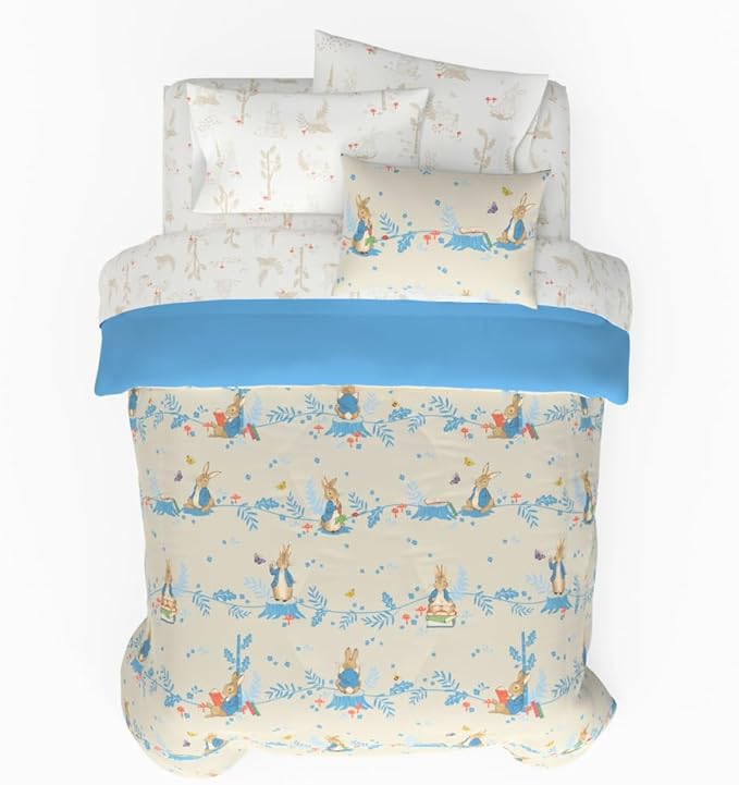 Peter Rabbit Easter Kids Bedding Super Soft & Cozy Reverisble Microfiber Comforter and Sheet Set with Sham, 7 Piece Queen Size, (Officially Licensed Product) by Franco