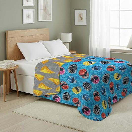 Northwest Power Rangers Geo Power Full/Queen Quilted Blanket, Comfy Throw, Adults Boys Girls, Soft Lightweight Bedding for Bed, or Couch, 90 x 90 inches
