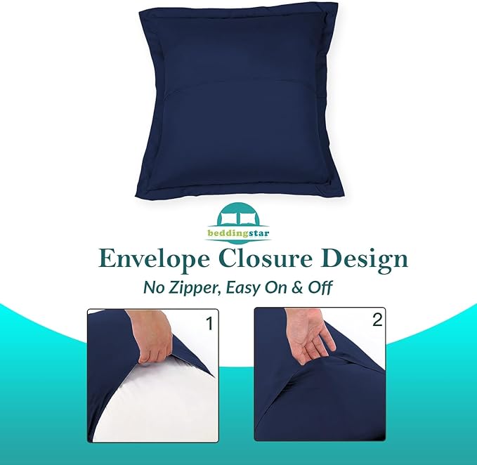 Euro Sham Covers 24x24 Set of 2 Navy Blue 600 Thread Count 100% Egyptian Cotton Pack of 2 Euro 24x24 Pillow Covers Cushion Cover Cases Soft Skin Friendly European Size Decorative Square Pillow Shams