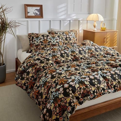 LifeTB Vintage Floral Comforter Set King 3 Pieces Paisley Floral Bedding Comforter Fluffy Soft Bohemian Flowers Comforter Farmhouse Cottagecore Bedding Set Reversible Flowers Botanical Comforter Set