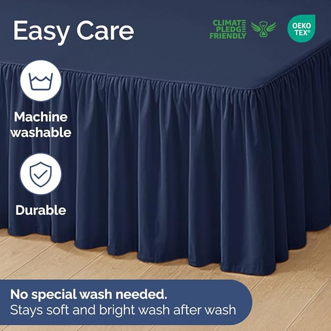 Bedskirt Queen Size Ruffle - 12 inch Drop Dust Ruffle Bed Skirt with Platform - Ultra-Soft, Easy Fit, Premium Hotel Quality - Wrinkle, Fade & Shrink Resistant - for Women, Men, Kids and Teens - Navy