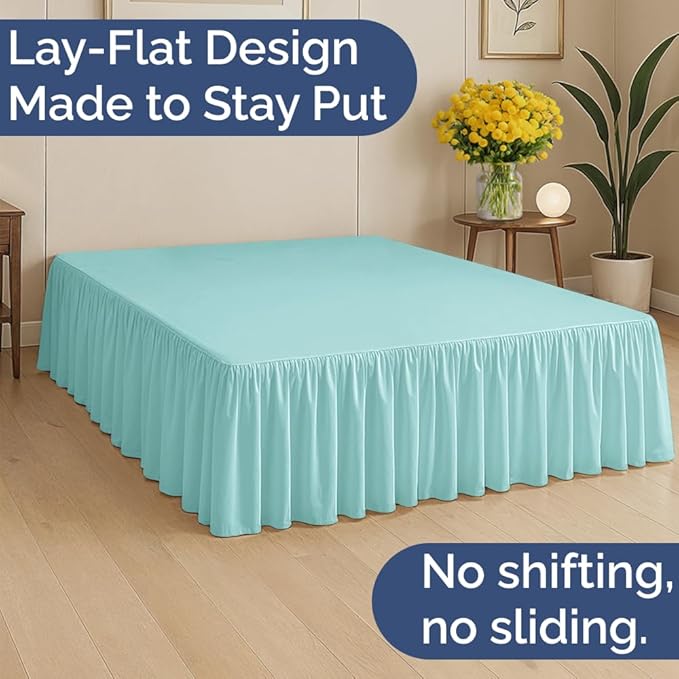 Bedskirt Twin Size Ruffle - 15 inch Drop Dust Ruffle Bed Skirt with Platform - Ultra-Soft, Easy Fit, Premium Hotel Quality - Wrinkle, Fade & Shrink Resistant - for Women, Men, Kids & Teens - Spa Blue