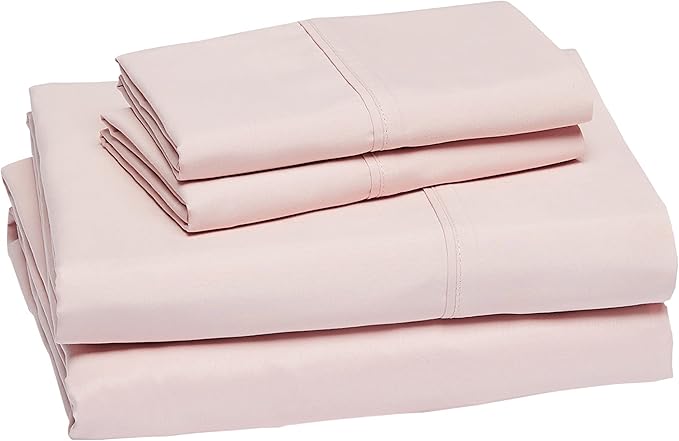 Amazon Basics Lightweight, Breathable, Wrinkle Resistant Microfiber 4-Piece Bed Sheet Set with 14-Inch Deep Pockets, Full, Blush Pink, Solid