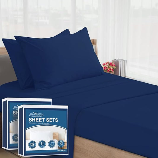 SPRINGSPIRIT Cot Sheets 30" x 75" x 9", 4 Piece Cot Sheet Set (2 Pack), Cot Size Fitted Sheets with Narrow Twin/Camp Bunk/Rvs Bunk/Guest Beds/Trifold Mattress, Navy