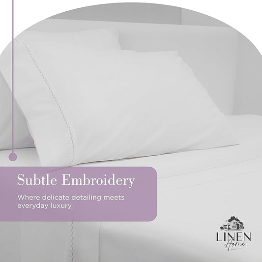 Linen Home 100% Cotton Percale Moon Scallop Hem Pillowcases King Size, Mauve Lavender, 2 Pieces of Pillow Case, Crisp and Cool Strong Bed Linen, 20 inches X 40 inches