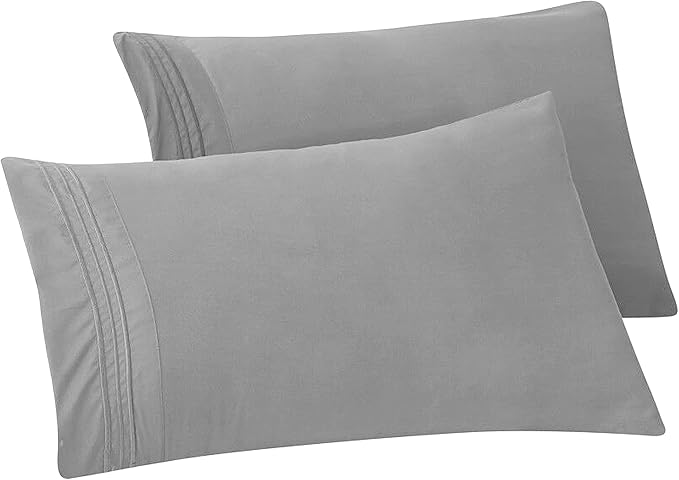 Elegant Comfort Solid Pillowcases 1500 Premium Hotel Quality Microfiber - Smooth Weave, Wrinkle and Stain Resistant, Easy Slip-On, 2-Piece Set, Standard/Queen Pillowcase, Silver
