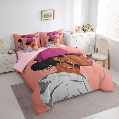 Black Girls Girls 7 Piece Bedding Set King Size Fashion Black Woman Comforter Sets Vogue Fashionable Gorgeous Sheet Set For Kids Children Women Bedroom Decor African Princess Magical Bed In A Bag