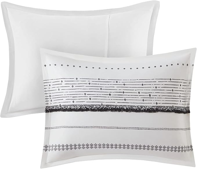 INK+IVY Luxurious Cotton-Bedding Set - Mid Century Trendy Geometric Design, All Season Cozy-Cover With Matching-Shams, Full/Queen, Nea Trims Black/Multi