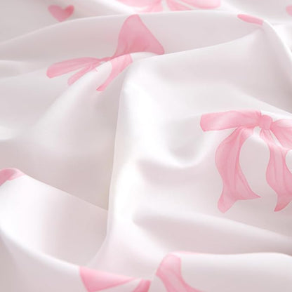 Nayoroom Pink Bow Duvet Cover Queen Size Heart Duvet Cover Coquette Bedding Set 3 Pieces Girls Cute Dorm Bedding Set with Pillowcases Soft Lightweight Microfiber