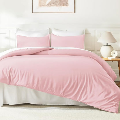 Litanika Pink Comforter Set Full Size, 3 Pieces Girls Women Cute Soft Solid Bedding Comforter Set, All Season Bed Set (79x90In Comforter & 2 Pillowcases)