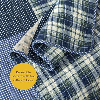 SLPR - Blue Symphony Cotton Quilt Set, Patchwork Bedding, Twin with 1 Sham