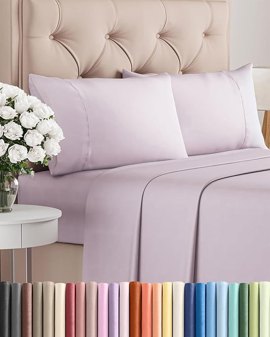 Twin XL 4 Piece Sheet Set - Comfy Breathable & Cooling - Soft Hotel Luxury Bedding Set with 8-16 Inch Deep Pockets - 1 Flat & 1 Fitted Sheet & 2 Pillowcases - Wrinkle Free & Easy Care - Light Lavender