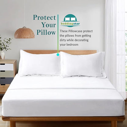 Queen Pillow Shams Set of 2 White 100% Egyptian Cotton 600 Thread Count Soft & Skin Friendly White Pillow Shams Queen Size 20x30 Cushion Cover Cases Decorative Pillow Shams for Bed