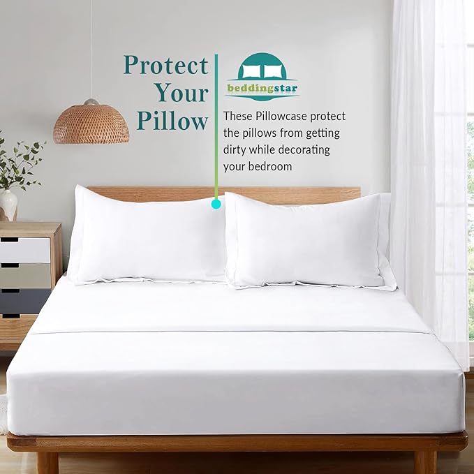 King Pillow Shams Set of 2 White Pillow Shams King Size 20x36 Pillow Covers 100% Egyptian Cotton 600 Thread Count Soft Skin Friendly Cushion Cover Cases Decorative Pillow Shams for Bed