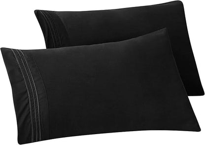 Elegant Comfort Solid Pillowcases 1500 Premium Hotel Quality Microfiber - Smooth Weave, Wrinkle and Stain Resistant, Easy Slip-On, 2-Piece Set, King Pillowcase, Black