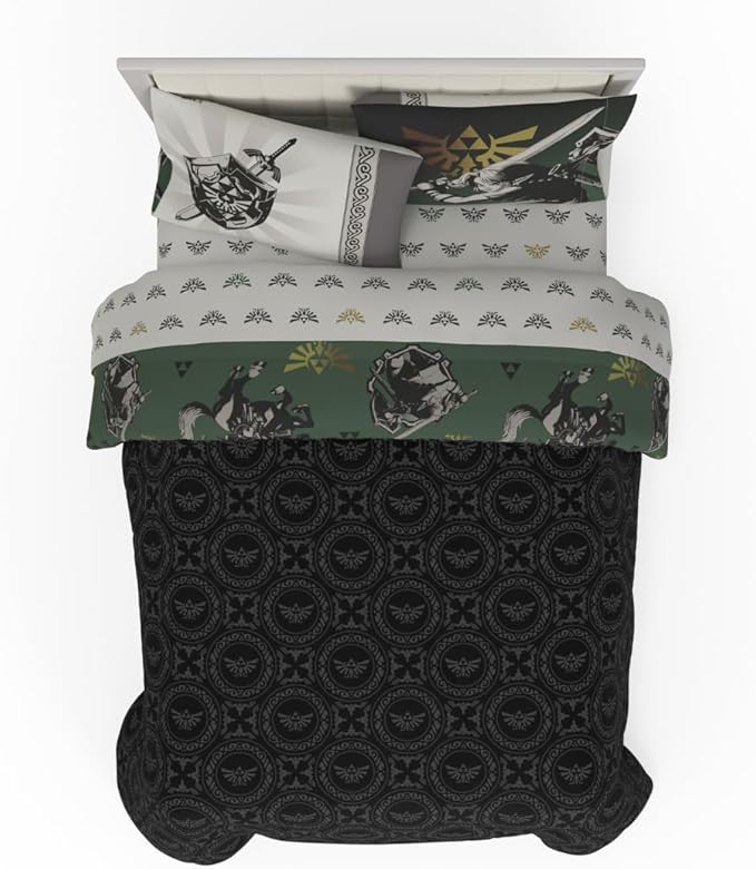 Legend of Zelda Gaming Bedding Set, 7 Piece Super Soft Reversible Comforter and Sheet Set with Sham, Full, (Officially Licensed Product) by Franco Collectibles