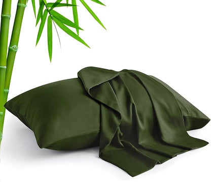 BEDELITE King Size Pillow Cases Set of 2, Rayon Derived from Bamboo, Cooling Pillow Cases for Hot Sleepers & Night Sweats, Breathable and Silky Soft Envelope Pillowcases(Olive Green, 20"x36")