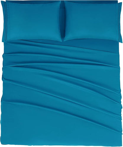 Mejoroom Bed Sheets Set - Extra Soft Luxury Full Sheets with 16 Inch Deep Pocket - Premium Bedding Collection - Breathable, Wrinkle, Fade & Stain Resistant - 4 Piece (Full, Peacock Blue)