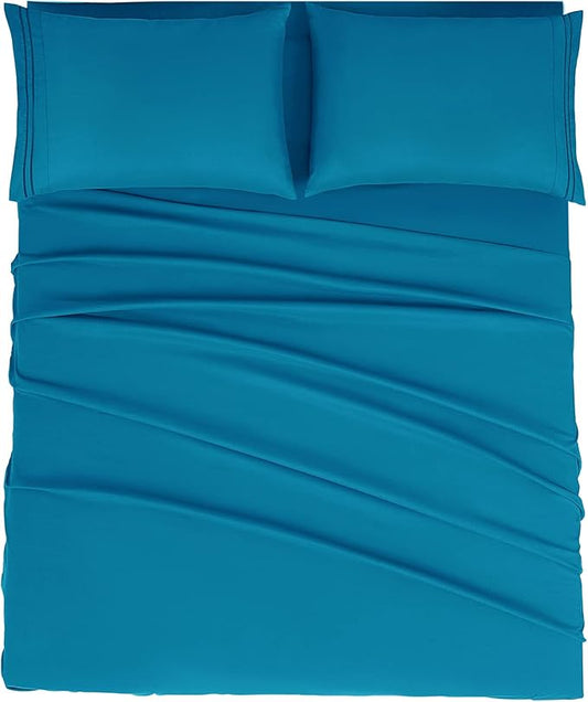 Mejoroom Bed Sheets Set - Extra Soft Luxury Full Sheets with 16 Inch Deep Pocket - Premium Bedding Collection - Breathable, Wrinkle, Fade & Stain Resistant - 4 Piece (Full, Peacock Blue)