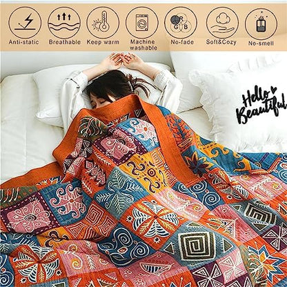MSGKV Boho Throw Blanket 60"x80" 100% Cotton Checkered Throw for Couch