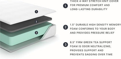 Signature Design by Ashley King Size Chime 10 Inch Medium Firm Memory Foam Mattress with Green Tea & Charcoal Gel for Pressure Relief, Fiberglass Free, Mattress In A Box
