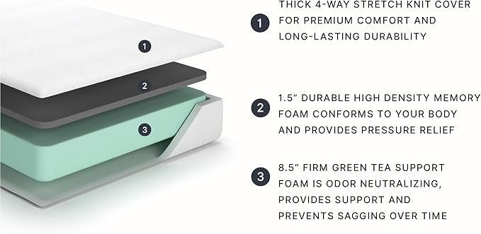 Signature Design by Ashley Twin Size Chime 10 Inch Medium Firm Memory Foam Mattress with Green Tea & Charcoal Gel for Pressure Relief, Fiberglass Free, Mattress In A Box