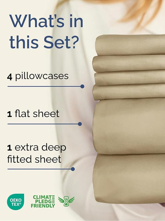 Extra Deep Full Sheet Set - 6 Piece Breathable and Cooling Sheets - Hotel Luxury Bedding for Women, Men, Kids & Teens - Easy & Secure Fit - Soft, Wrinkle Free and Comfy - Extra Deep Pockets - Beige