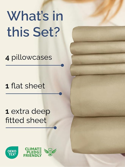 Extra Deep King Sheet Set - 6 Piece Breathable and Cooling Sheets - Hotel Luxury Bedding for Women, Men, Kids & Teens - Easy & Secure Fit - Soft, Wrinkle Free and Comfy - Extra Deep Pockets - Beige