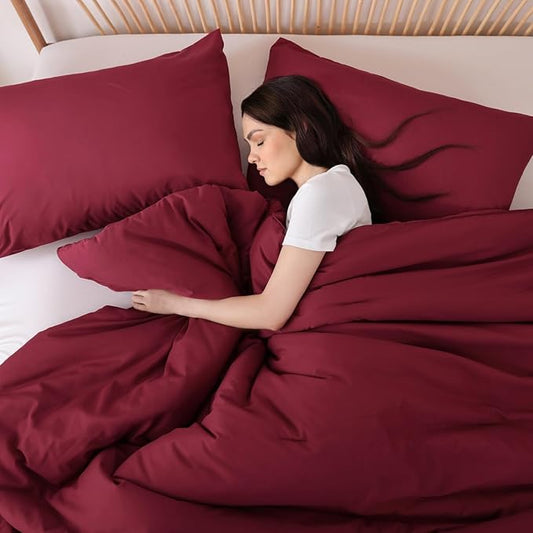 ROSGONIA Twin Comforter & Pillowcase for College Girls & Boys - Dark Red, Lightweight Dorm Bedding