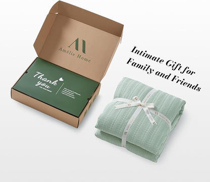 Amélie Home Waffle Cooling Comforter Queen Size, Q-Max 0.45 Reversible Lightweight Cooling Blanket for Hot Sleepers, Breathable Bedding for Night Sweats, 90"x90", Sage Green