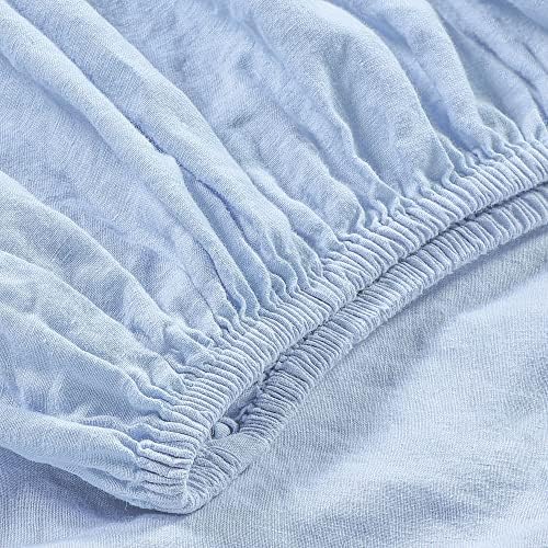 Sijo Stone Washed Organic French Linen Bed Sheet Set, GOTS Certified Organic, Best Cooling Linen Sheet Award by Sleep Foundation, 1 Flat Sheet Only (Sky, King/Cal King)
