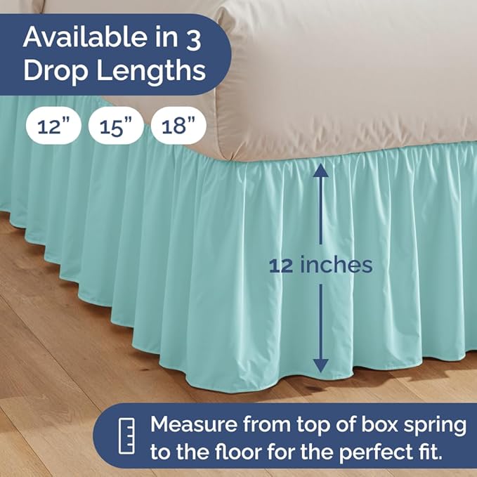 Bedskirt Full Size Ruffle - 12 inch Drop Dust Ruffle Bed Skirt with Platform - Ultra-Soft, Easy Fit, Premium Hotel Quality - Wrinkle, Fade & Shrink Resistant - for Women, Men, Kids & Teens - Spa Blue