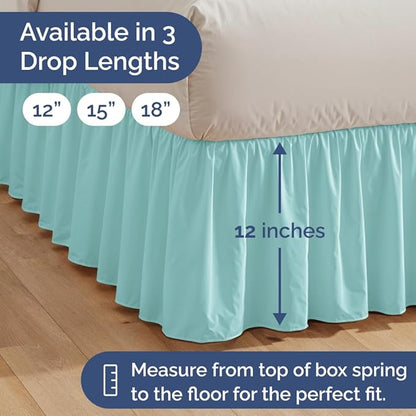 Bedskirt Twin Size Ruffle - 12 inch Drop Dust Ruffle Bed Skirt with Platform - Ultra-Soft, Easy Fit, Premium Hotel Quality - Wrinkle, Fade & Shrink Resistant - for Women, Men, Kids & Teens - Spa Blue