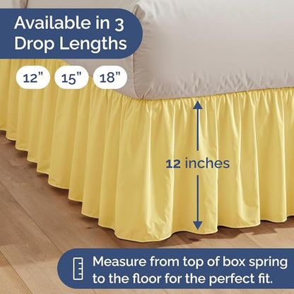 Bedskirt King Size Ruffle - 12 inch Drop Dust Ruffle Bed Skirt with Platform - Ultra-Soft, Easy Fit, Premium Hotel Quality - Wrinkle, Fade & Shrink Resistant - for Women, Men, Kids and Teens - Yellow