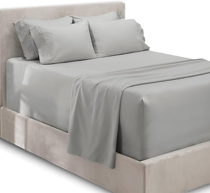 Hearth & Harbor Extra Deep Pocket Sheets - Fits Mattress 18-24 Inches Deep - Extra Deep Pocket Twin Sheets Sets - 4 Piece Twin Size - Silver