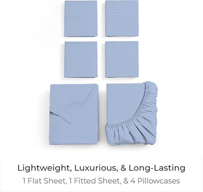Mellanni California King Sheet Set - 6-Piece Iconic Collection Bedding, (Including 4 Pillowcases), 21-Inch Extra Deep Pocket, Easy Care, Ultra Soft, Cooling Sheets, Brushed Microfiber - Sky Blue