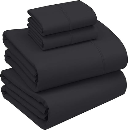 RUVANTI 100% Cotton Sheets – California King Percale Bedding, Cooling & Breathable, Durable with a Crisp, Soft & Comfortable Feel, 14" Deep Pocket, 4-Piece Set, Jet Black
