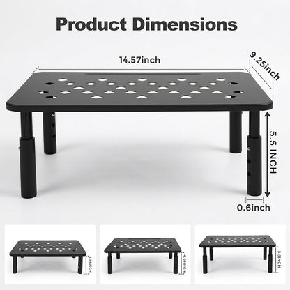 Raised Automatic Cat Feeder Stand for Double Bowl Feeders, Carbon Steel 14.57 x 9.25 in, 3 Adjustable Heights 3.94-5.5 in, Non-Slip, Fits Feeders & Water Dispensers, No-Drill (Black)