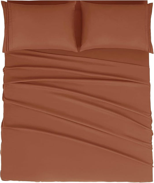 Mejoroom Full Size Sheet Sets - 16 Inch Deep Pocket Sheets & Pillowcase Sets - 1800 Collection Microfiber Bed Sheet Set - Extra Soft, Fade & Wrinkle Resistant - 4 Piece (Full, Terracotta)
