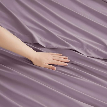 Clara Clark Bed Sheets, Premier 1800 Series Bed Sheet Set, Deep Pocket, Wrinkle, Fade, Stain Resistant, Luxury Soft Bedding Sheets & Pillowcases, California King, Dusty Purple